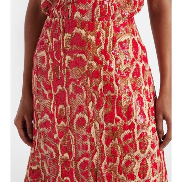 Dries Van Noten Shera Sequined Snake Print Skirt in Brique 36 US 4 - Picture 2 of 6